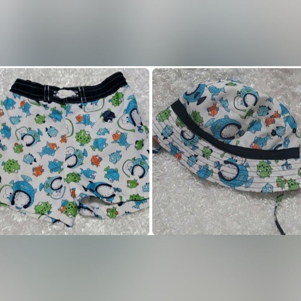 Fish swimsuit trunks with hat 18-23lbs
